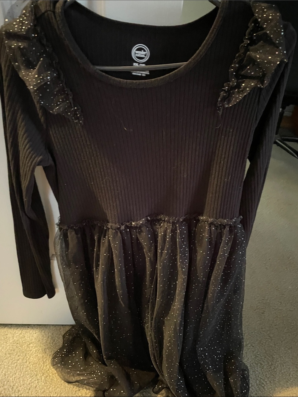 wonder nation Black Long Sleeve Sparkle Tulle Party Dress